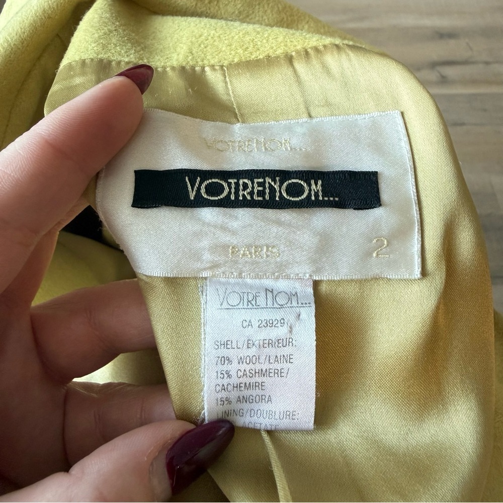 Vintage Votre Nom Paris Yellow Green Wool Cashmere Angora Blazer - Medium (2) - Picture 5 of 5